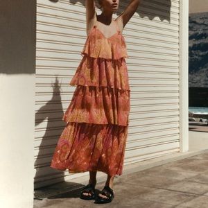 ZARA Paisley Print Boho Tiered Dress Size Small NWT